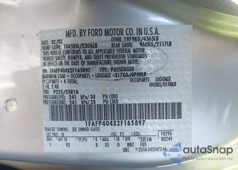 2002 Ford Mustang из США, поврежденный, VIN 1FAFP404X2F165897